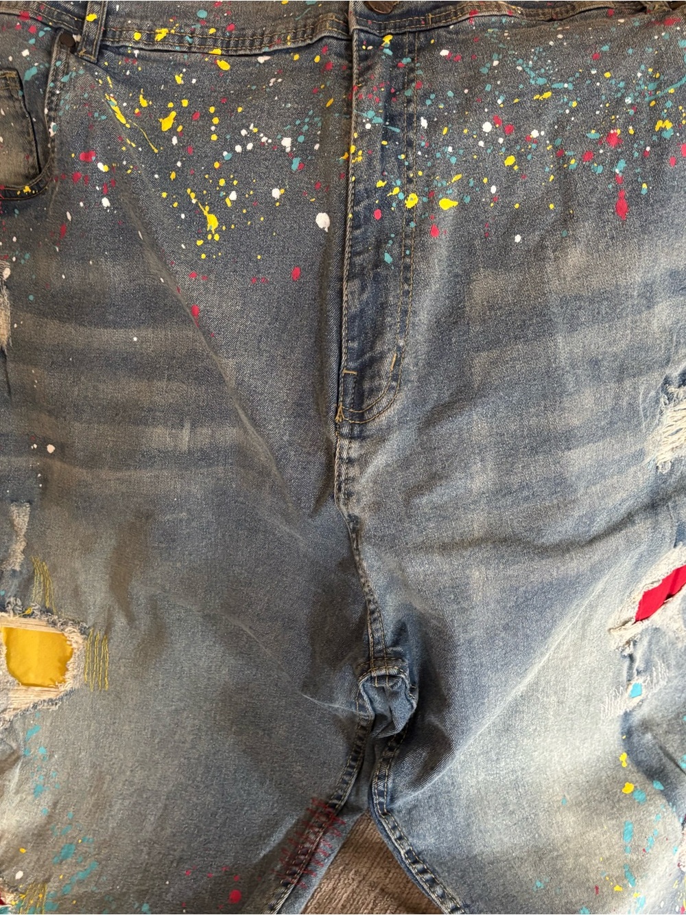 Men's Blue Paint-Splatter Distressed Jeans